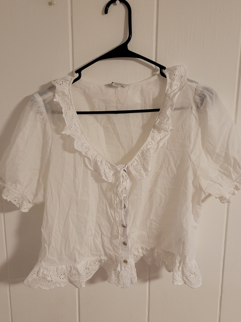 American Eagle Dainty White Eyelet Button-Front Blouse
